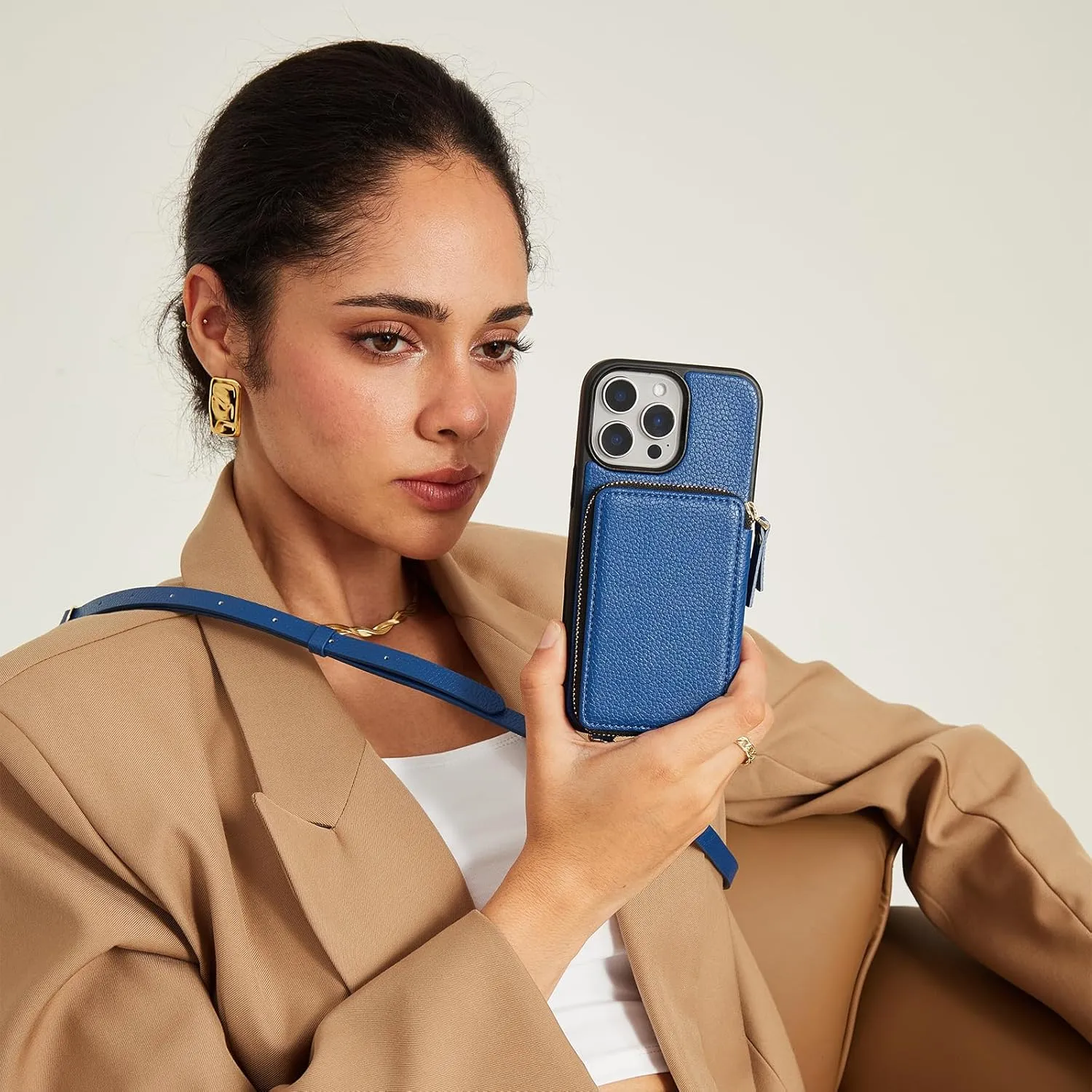ZVE for iPhone 16 Pro Case Wallet, Card Holder Leather Phone Protective Handbag Flip Cover with Crossbody Strap for iPhone 16 Pro 6.3" Navy Blue